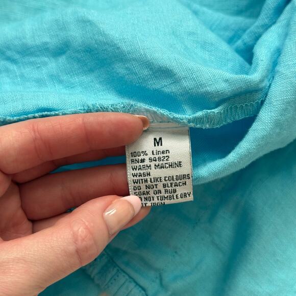 Bohio Blue Linen Button Up Pleated Embroidered Shirt, Size Medium - Picture 7 of 8